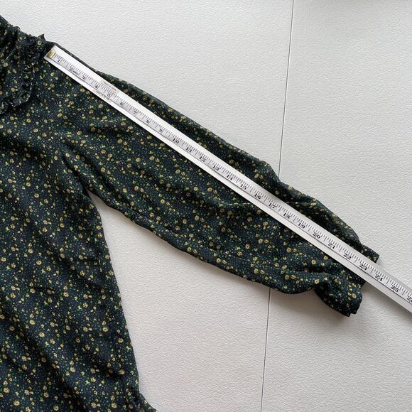 Sonic Youth Dress Long Sleeve Floral Print Mini Dress Tiered Ruffle V-Neck Small - Picture 10 of 12